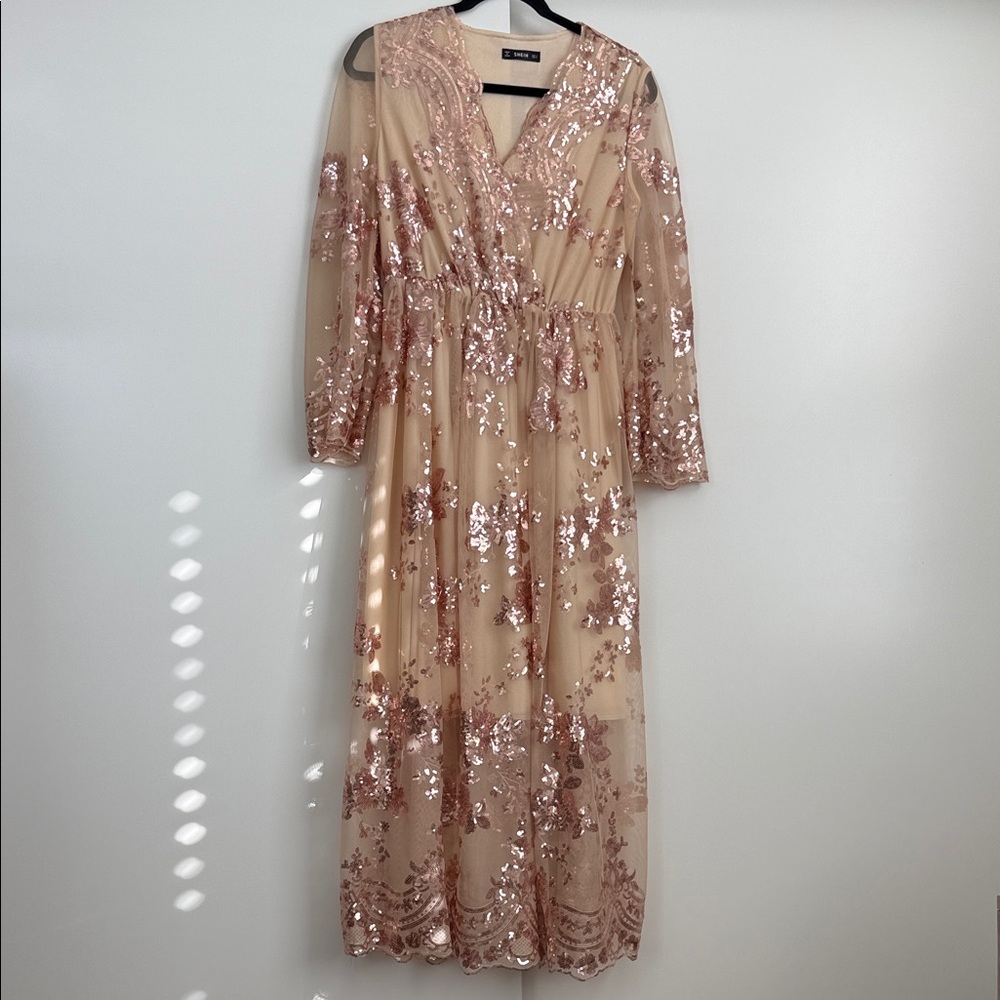 SHEIN Brand Rose Gold Sequin Maxi Dress